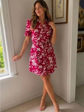 Halston Heritage Pink & White Floral Shirt Mini Dress